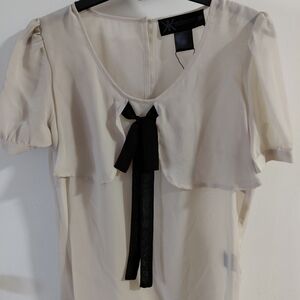 Chic Cream Blouse with Black Accent